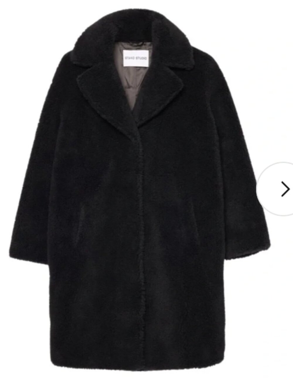 Stand Studio Camille Faux Fur Cocoon Teddy Jacket Coat Black XS